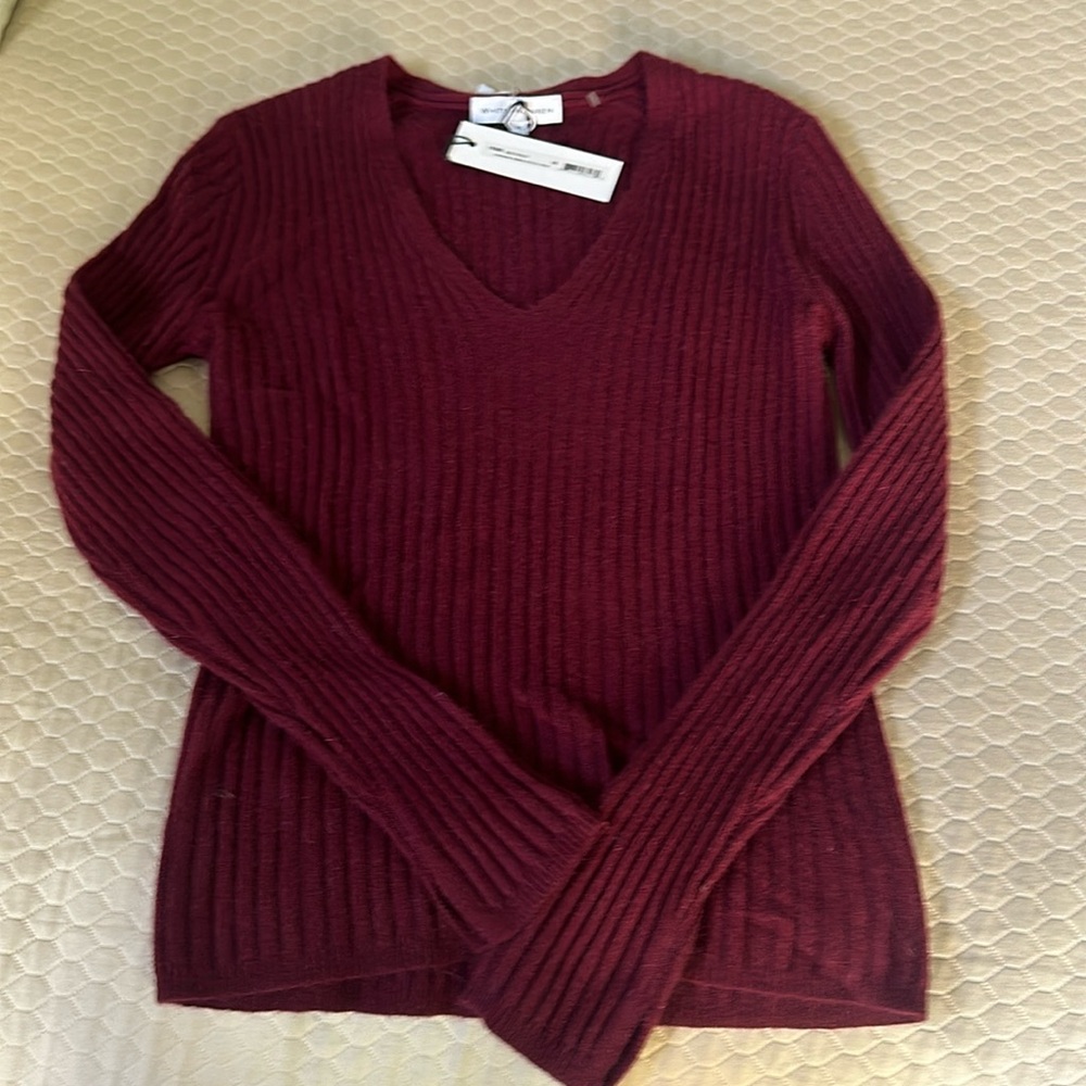 cashmere v-neck sweater. White + Warren.